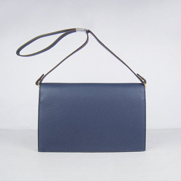 7A Hermes Togo Leather Messenger Bag Dark Blue With Gold Hardware H021 Replica - Click Image to Close